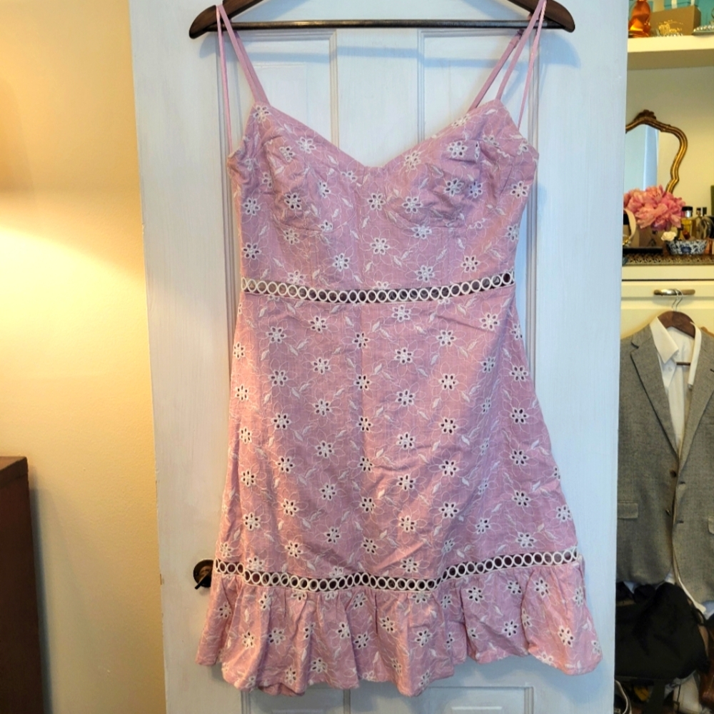 Astr pink Lavender Floral bustier top Lace Dress with ruffle hem